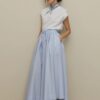Thick pleated wide skirt light blue