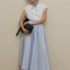 Thick pleated wide skirt light blue