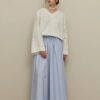 Thick pleated wide skirt light blue
