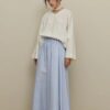 Thick pleated wide skirt light blue