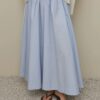 Thick pleated wide skirt light blue