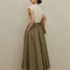 Thick pleated wide skirt mink