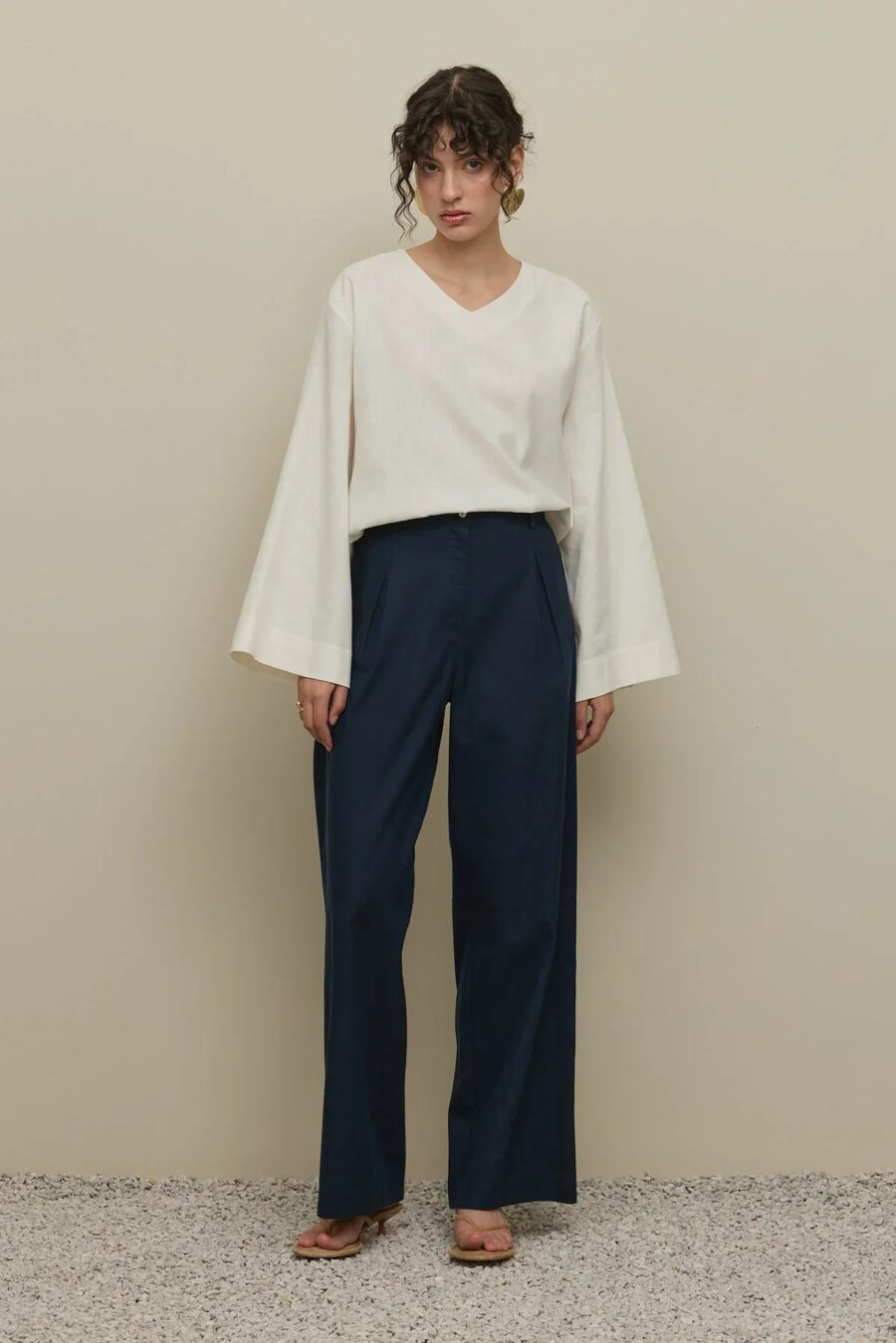 Navy blue straight trousers