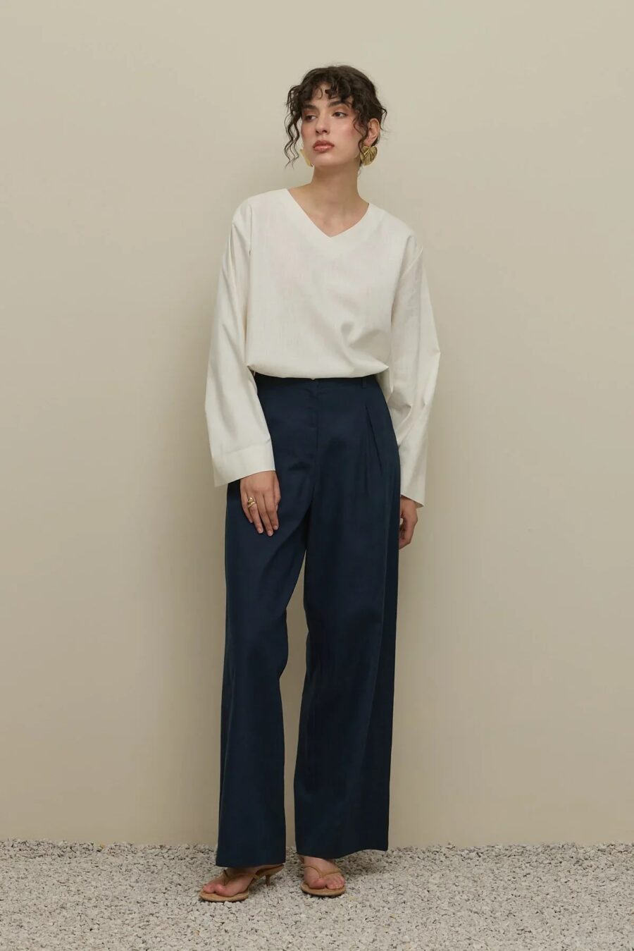 Navy blue straight trousers