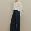 Navy blue straight trousers
