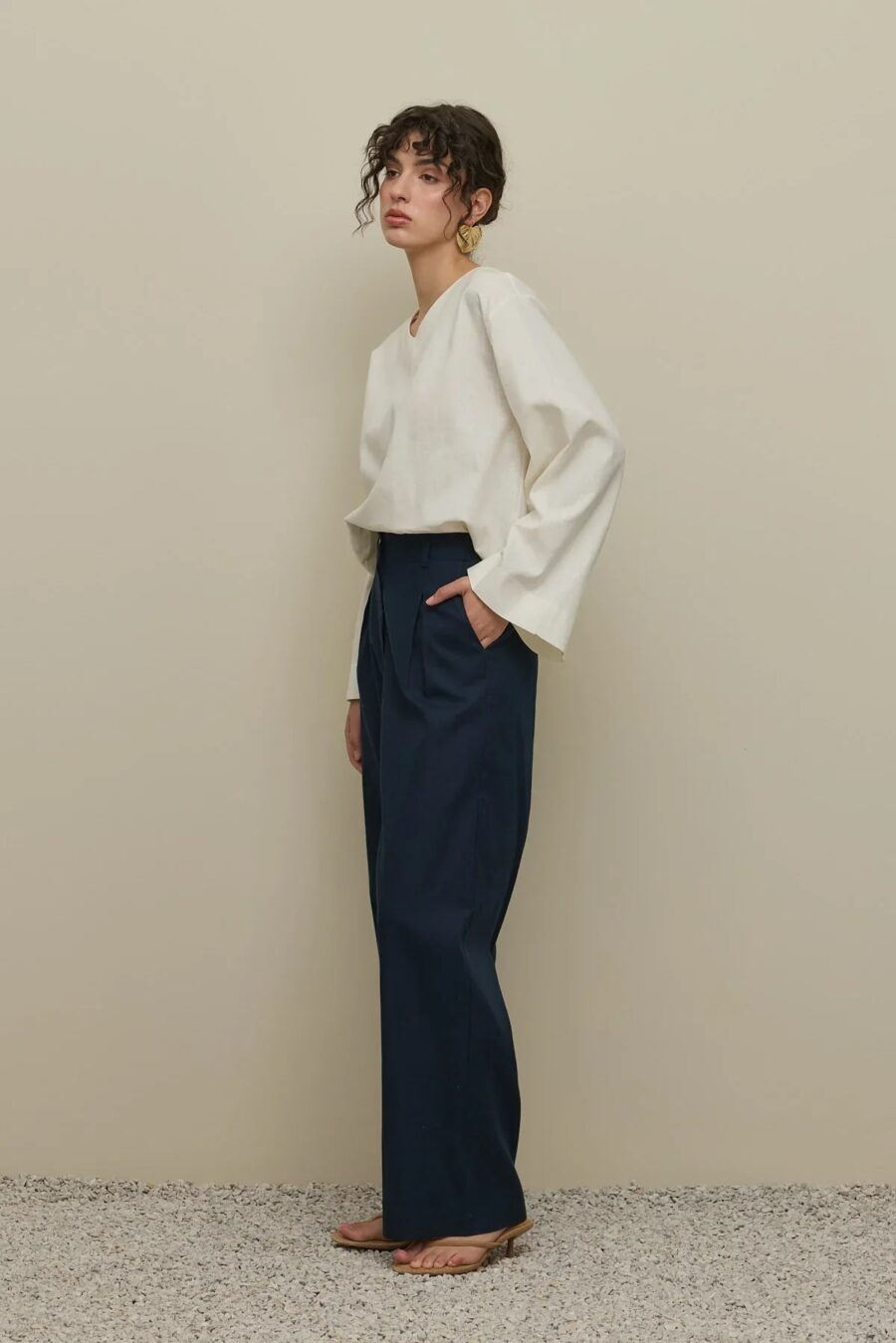 Navy blue straight trousers
