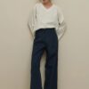 Navy blue straight trousers