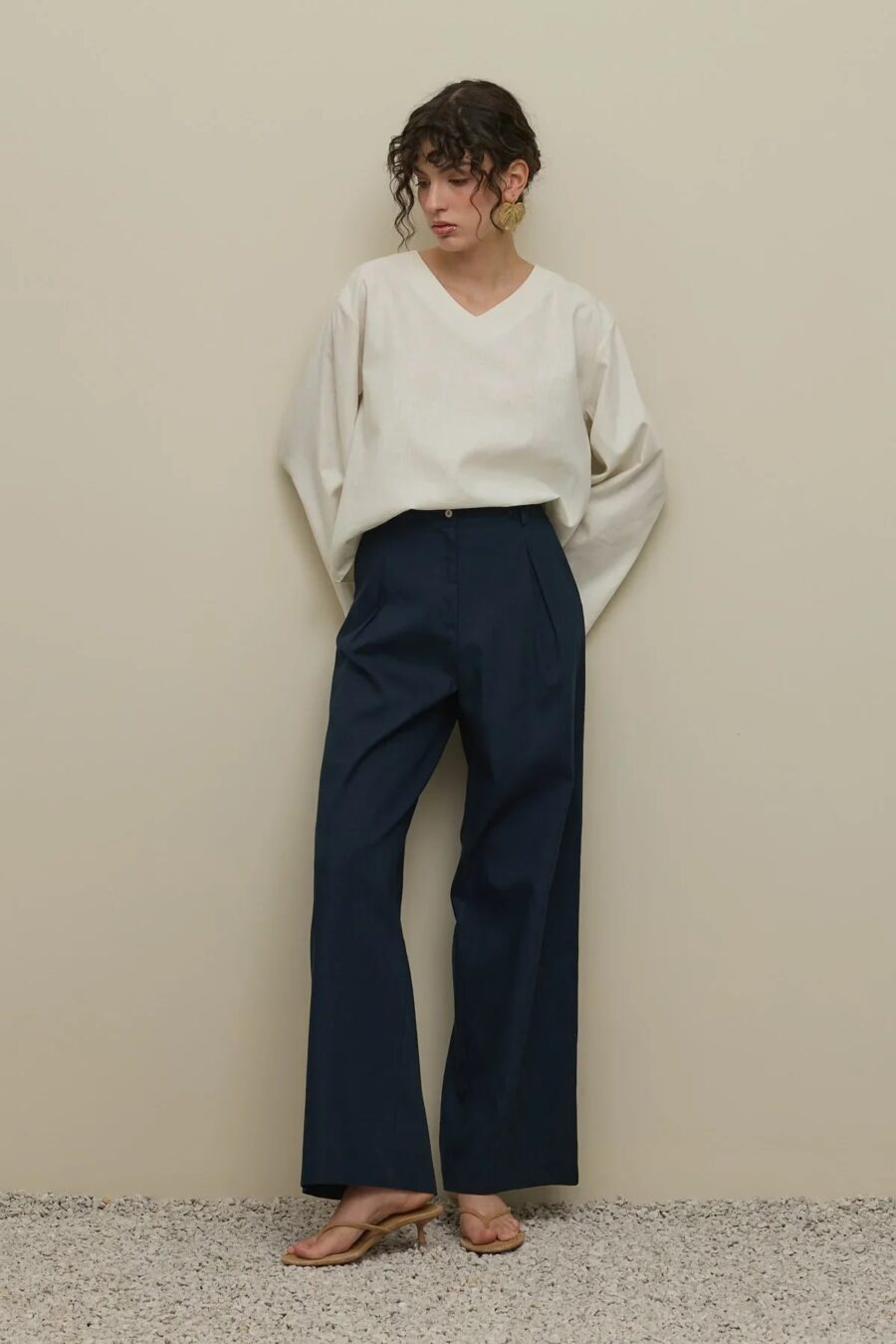 Navy blue straight trousers