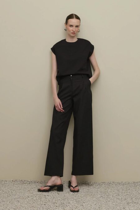 Linen straight pants black