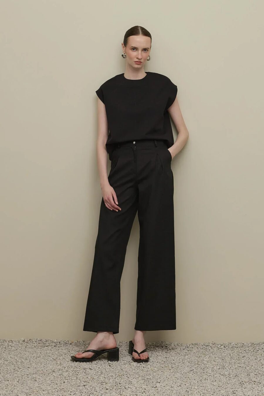 Black straight trousers