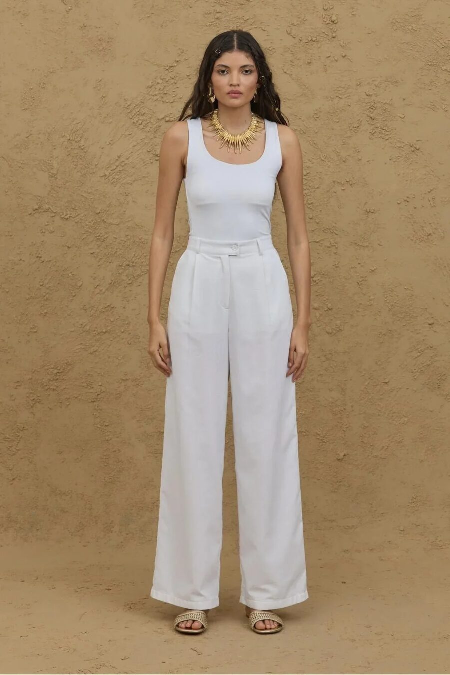 Linen palazzo pants white