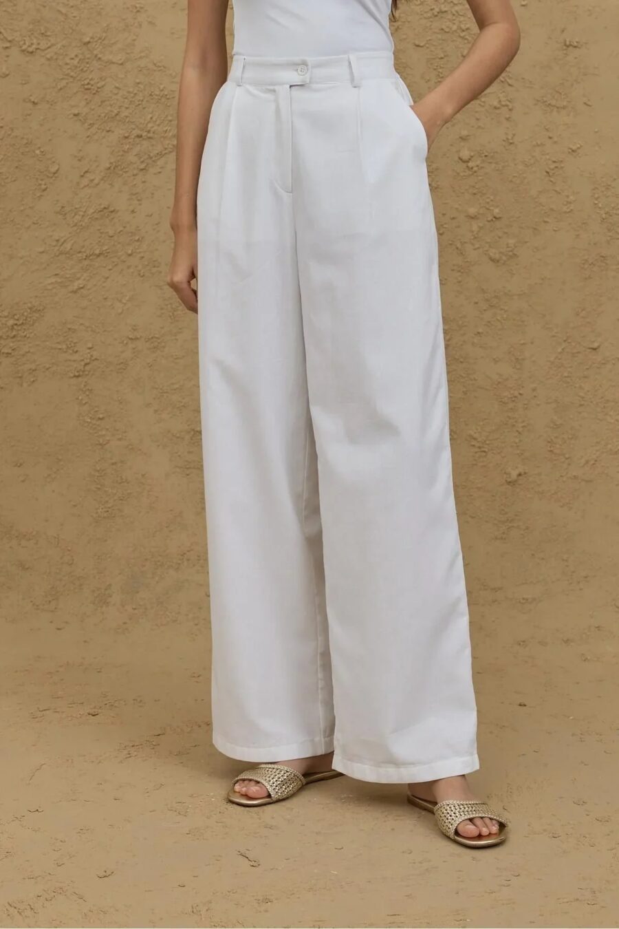 Linen palazzo pants white