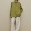 Lyocell linen thick-cuffed shirt green