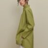 Lyocell linen thick-cuffed shirt green