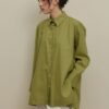 Lyocell linen thick-cuffed shirt green