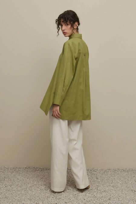Lyocell linen thick-cuffed shirt green