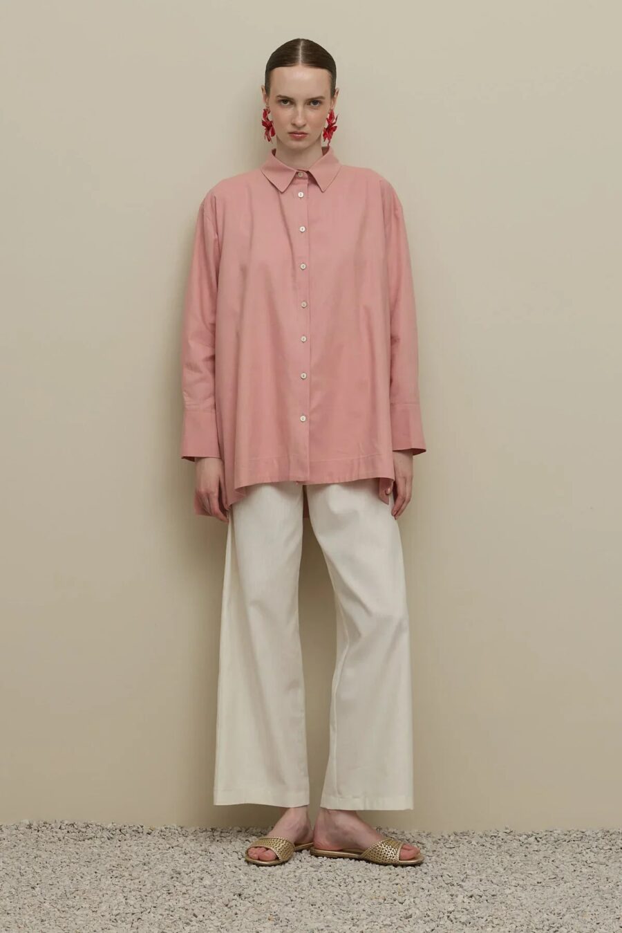 Lyocell linen thick-cuffed shirt pink