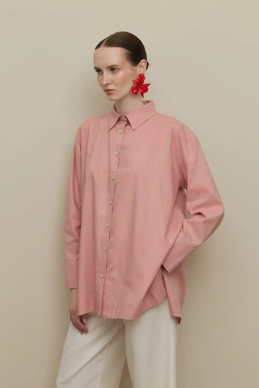 Lyocell linen thick-cuffed shirt pink