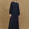 Wide front ribbed dress navy blue