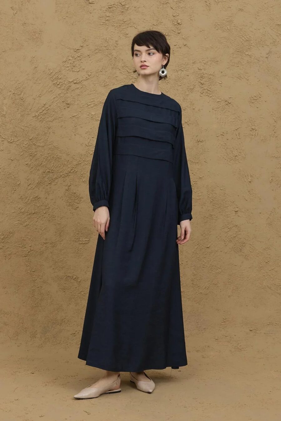 Wide front ribbed dress navy blue