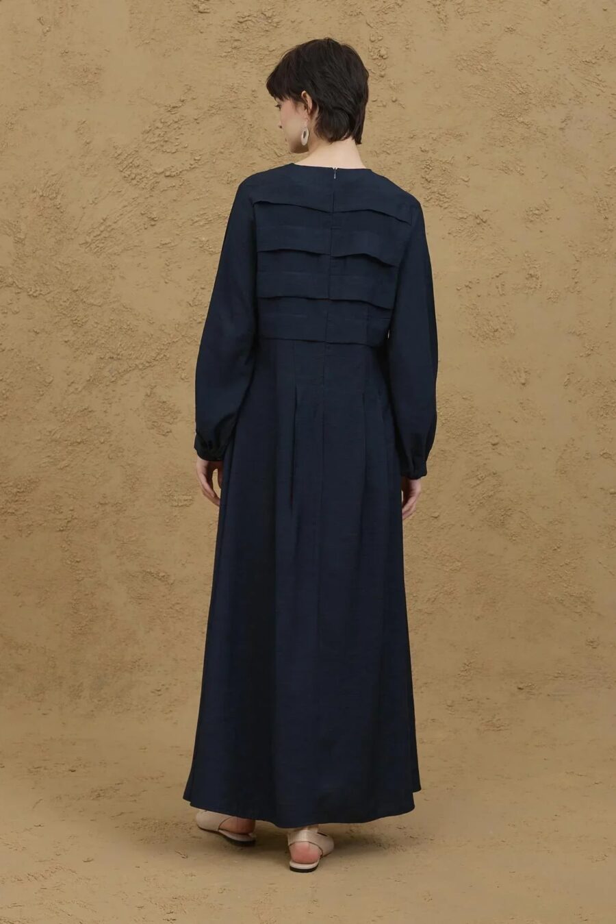 Wide front ribbed dress navy blue