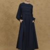 Wide front ribbed dress navy blue