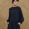 Wide front ribbed dress navy blue