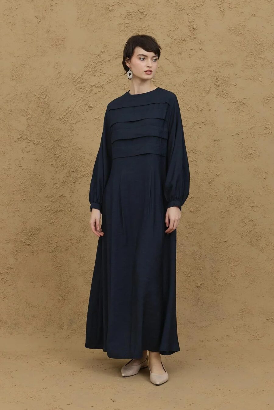 Wide front ribbed dress navy blue