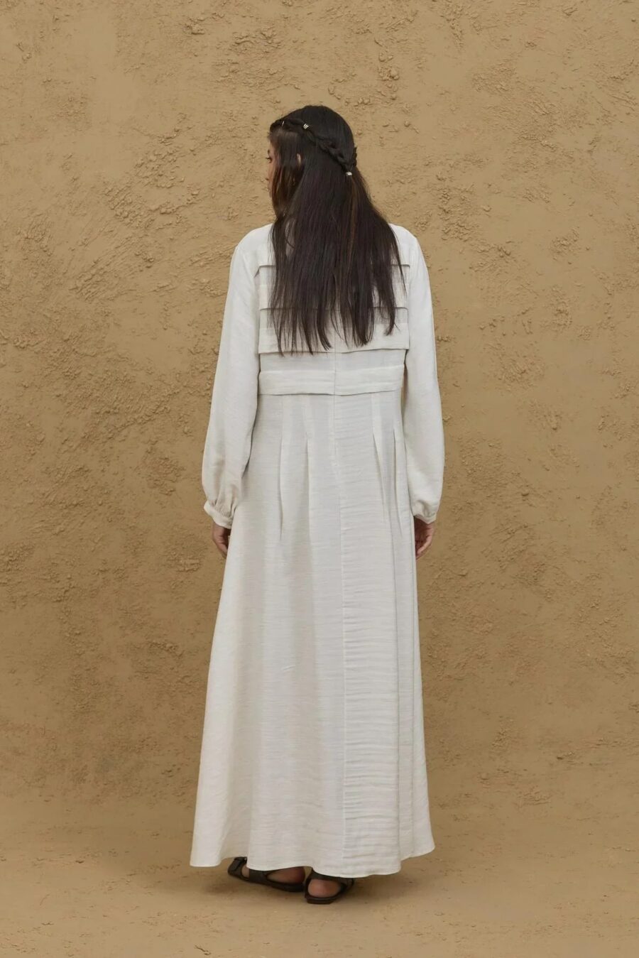 Wide front ribbed dress natural