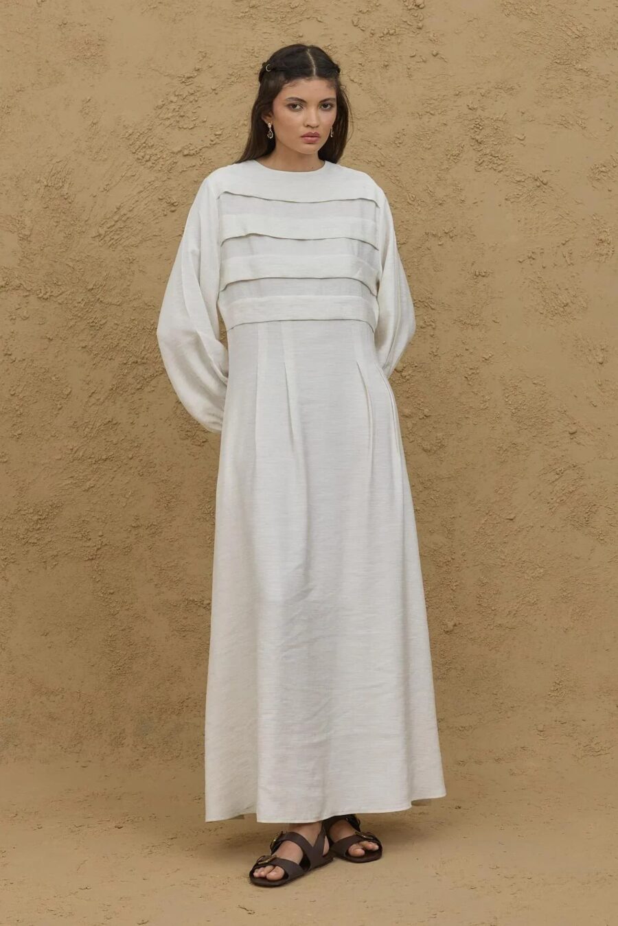 Wide front ribbed dress natural