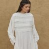 Wide front ribbed dress natural