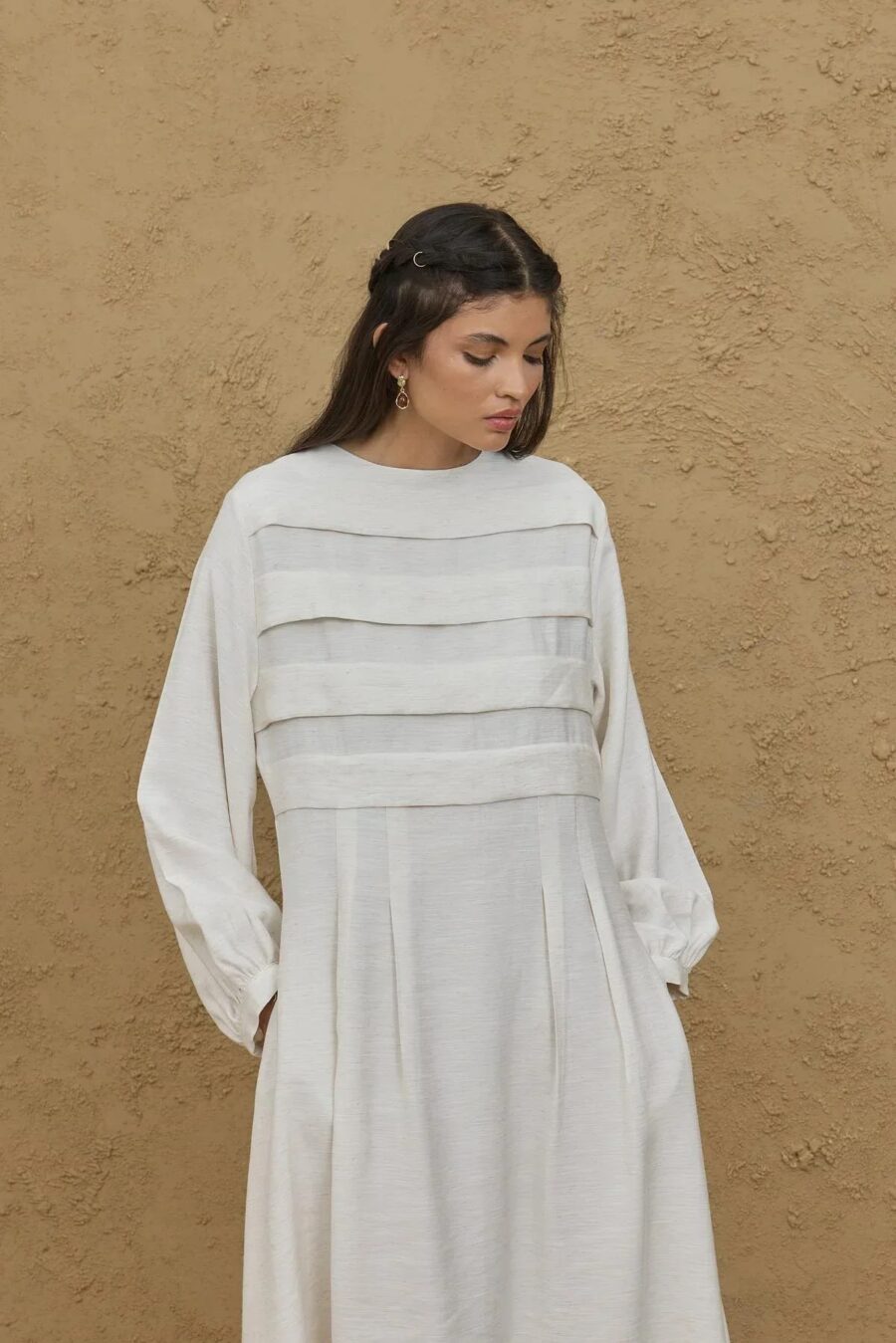 Wide front ribbed dress natural