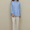 Placket detailed striped shirt blue