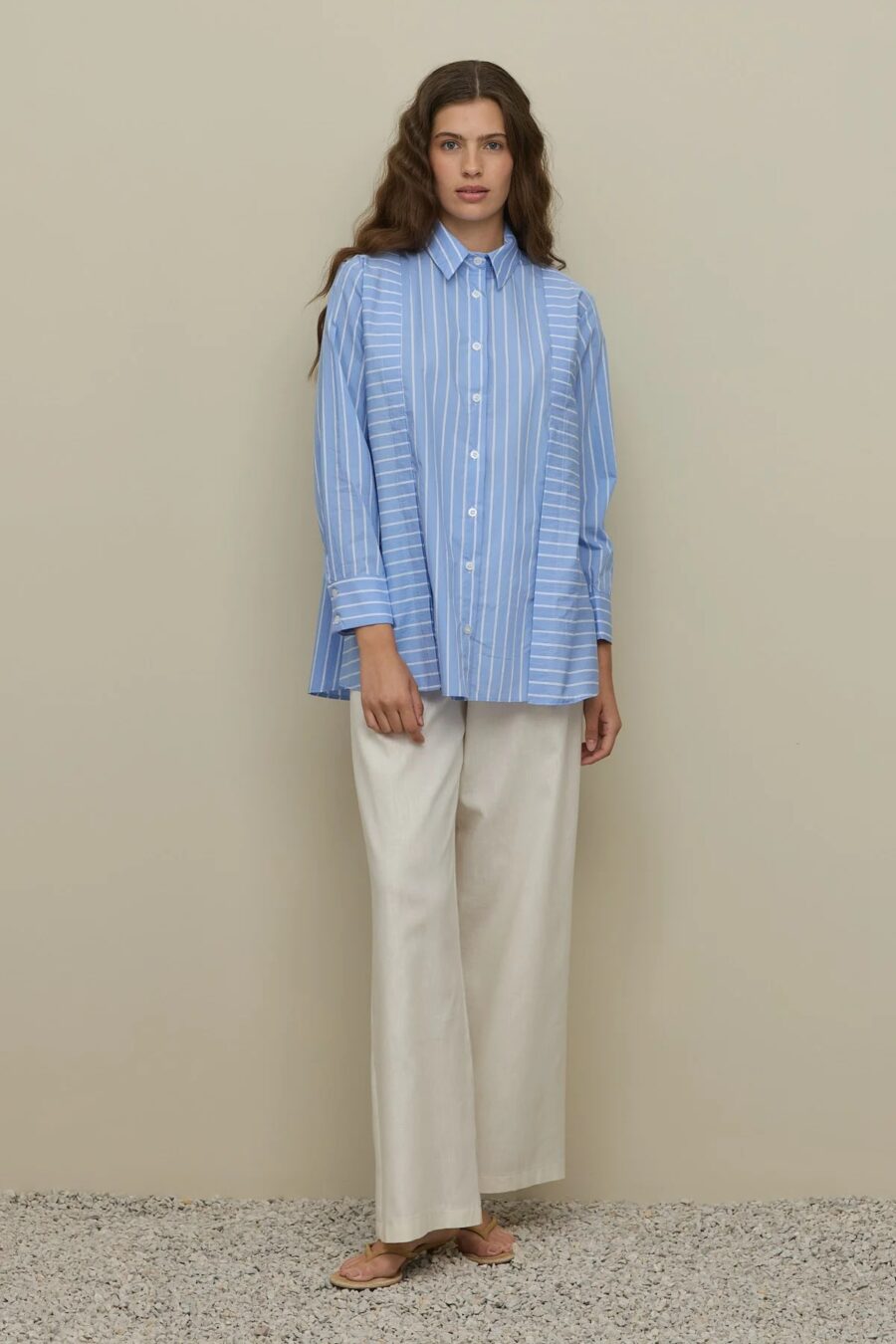 Placket detailed striped shirt blue