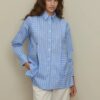 Placket detailed striped shirt blue