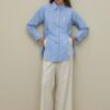 Placket detailed striped shirt blue