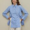 Placket detailed striped shirt blue