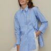 Placket detailed striped shirt blue