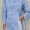 Placket detailed striped shirt blue
