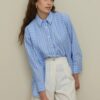 Placket detailed striped shirt blue