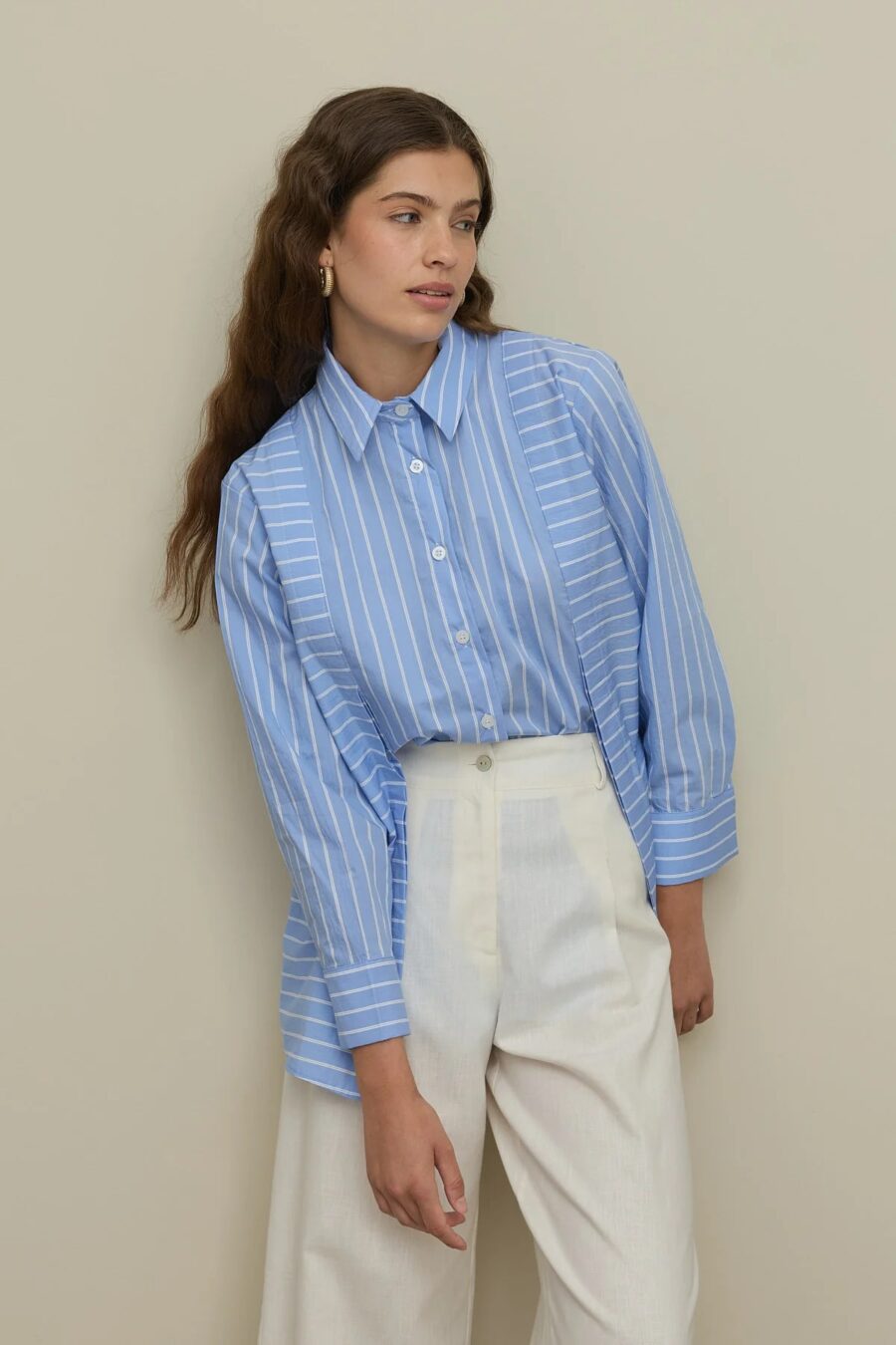 Placket detailed striped shirt blue