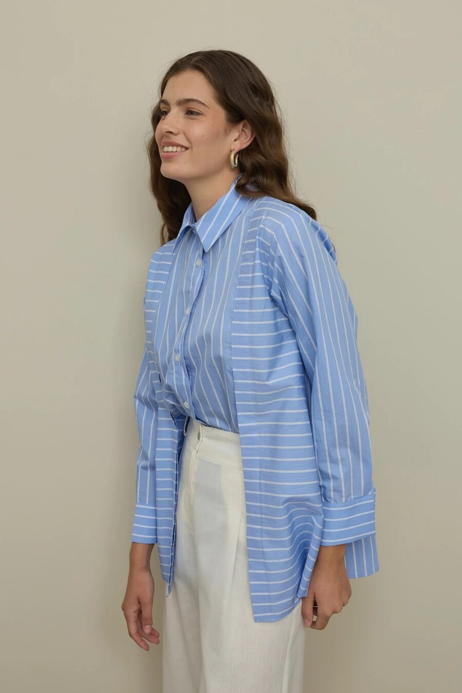 Placket detailed striped shirt blue