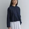 Pleated short denim jacket navy blue