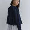 Pleated short denim jacket navy blue