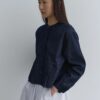 Pleated short denim jacket navy blue