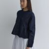 Pleated short denim jacket navy blue