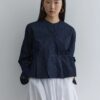 Pleated short denim jacket navy blue