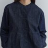 Pleated short denim jacket navy blue
