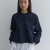 Pleated short denim jacket navy blue