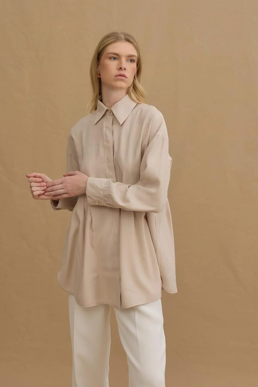 Pleated tencel shirt stone